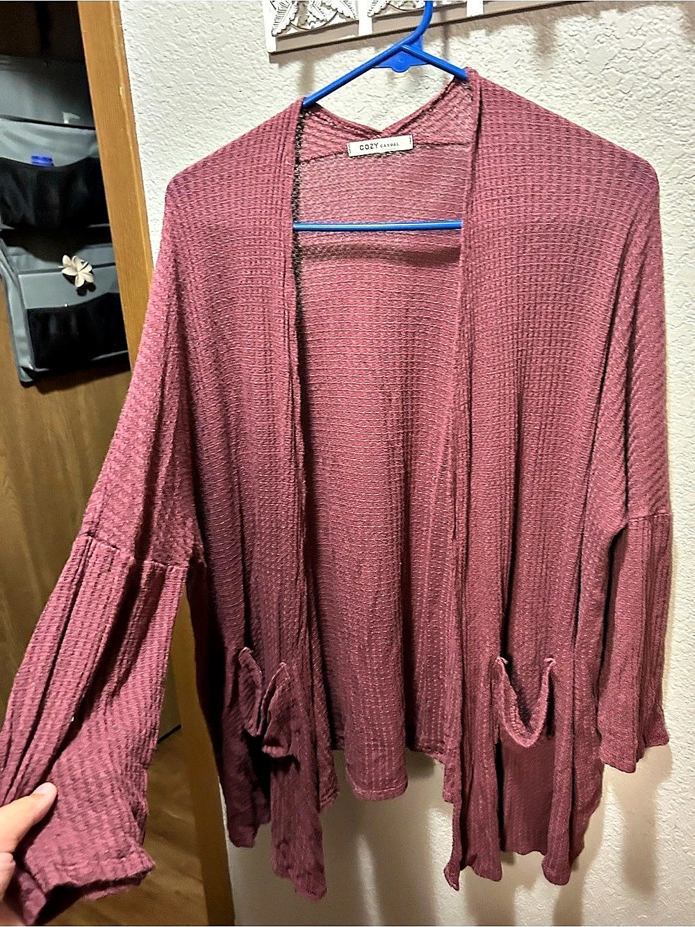 Cozy Casual Open Front Ruffle Cardigan in Pink Good Condition